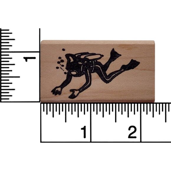 Scuba Diver Design - Red Rubber & Wood Block By Good Stamps - Picture 3 of 5